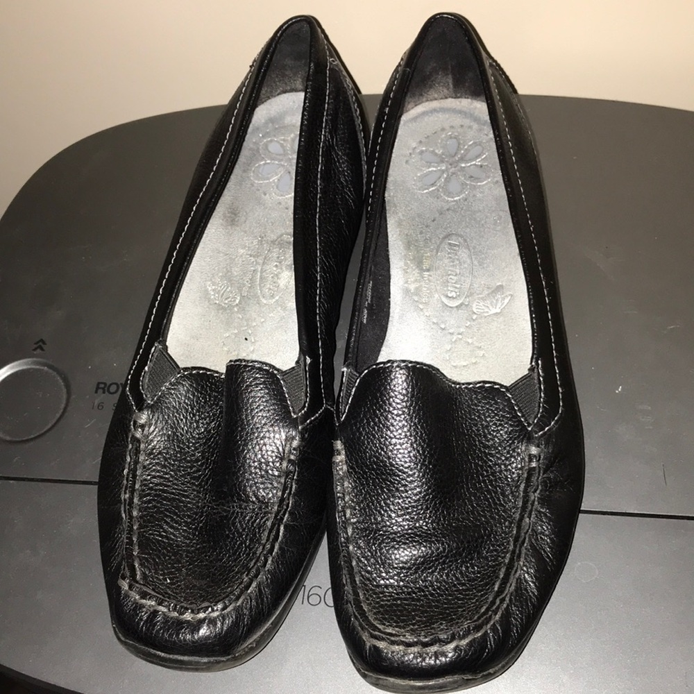 Black Leather Slip-On Loafer Flats